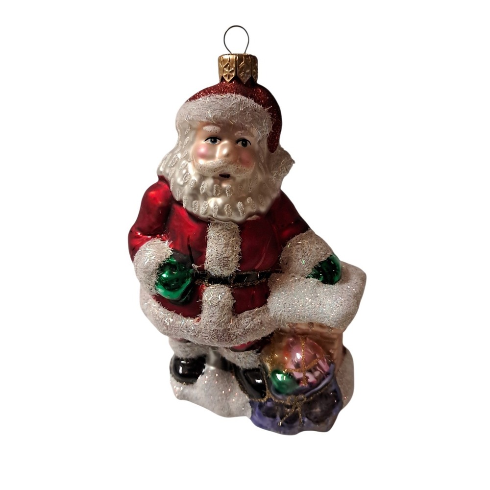 IMPULS SANTA WITH SACK ON THE‎ ROOF Glass Holiday Tree Ornament 6"
